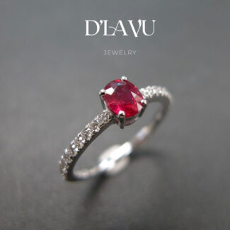 Nhẫn Nữ Vàng Trắng 14K Viên Chủ Ruby Hồng Ngọc
